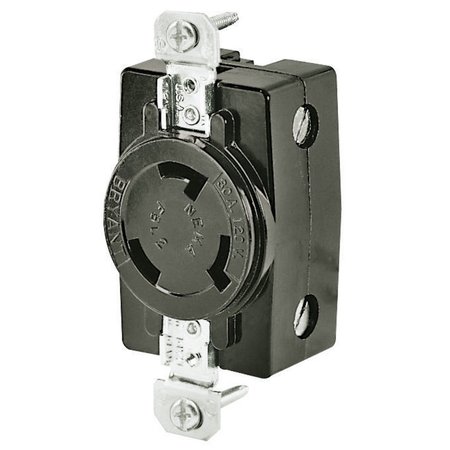 BRYANT Locking Device, Flush Receptacle, 30A 120V AC 400Hz, 2-Pole 3-Wire Grounding, FSL2R, Scrw Term, Blk FSL2FR